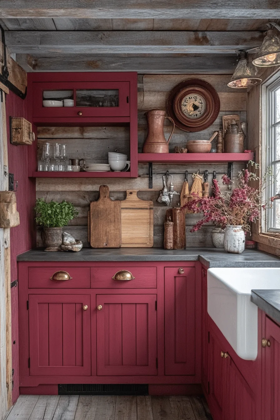 Rich Country Red farmhouse kitchen