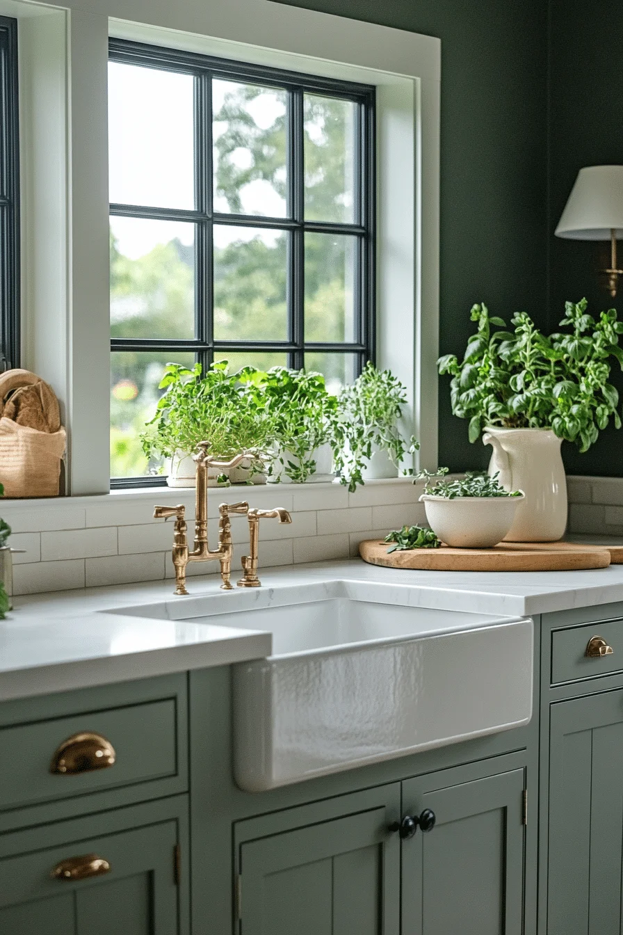Serene Sage Green farmhouse kitchen