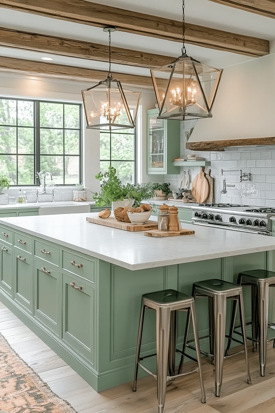Soft Mint Whisper farmhouse kitchen