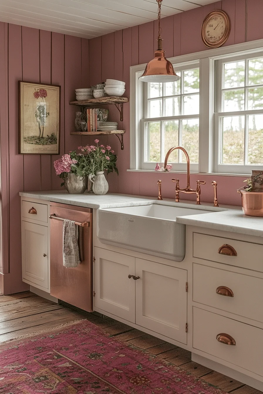 Soft Rose Tint farmhouse kitchen