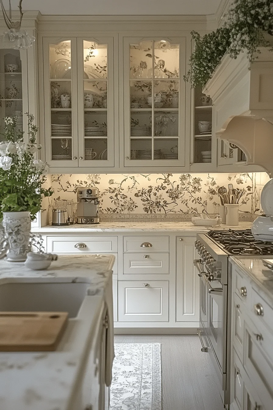Delicate Lace Ivory farmhouse kitchen
