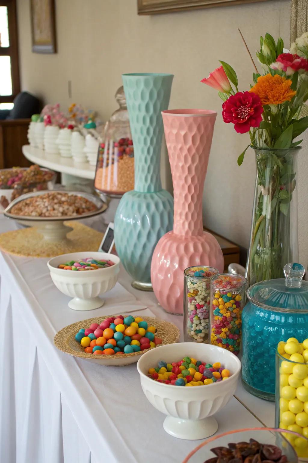 Repurposed household items make for unique candy containers.