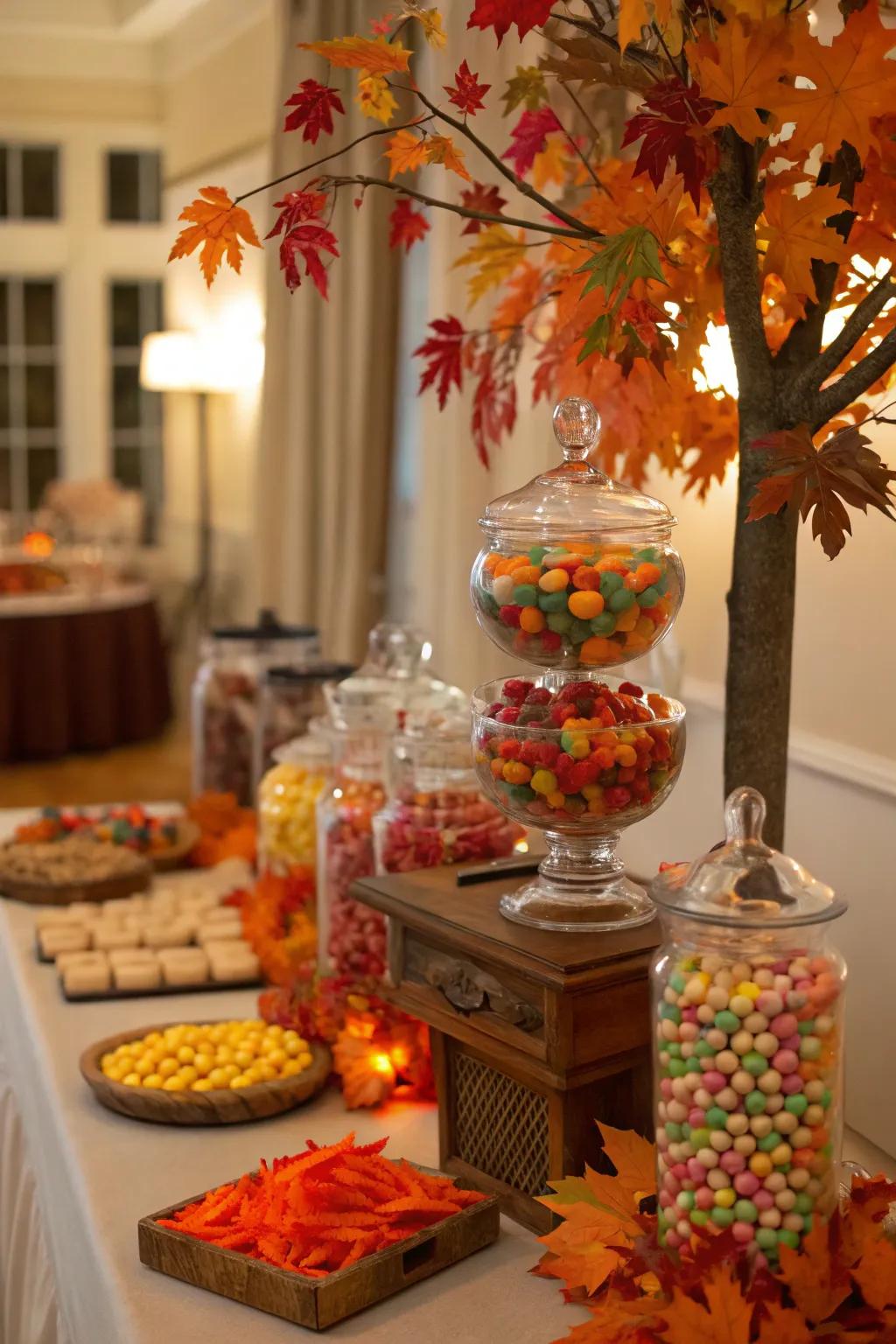 Seasonal decorations bring a timely charm to your candy buffet.
