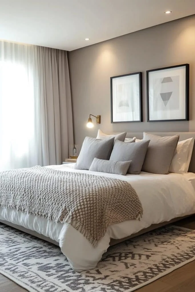 Geometric Accents in Minimalist Bedroom