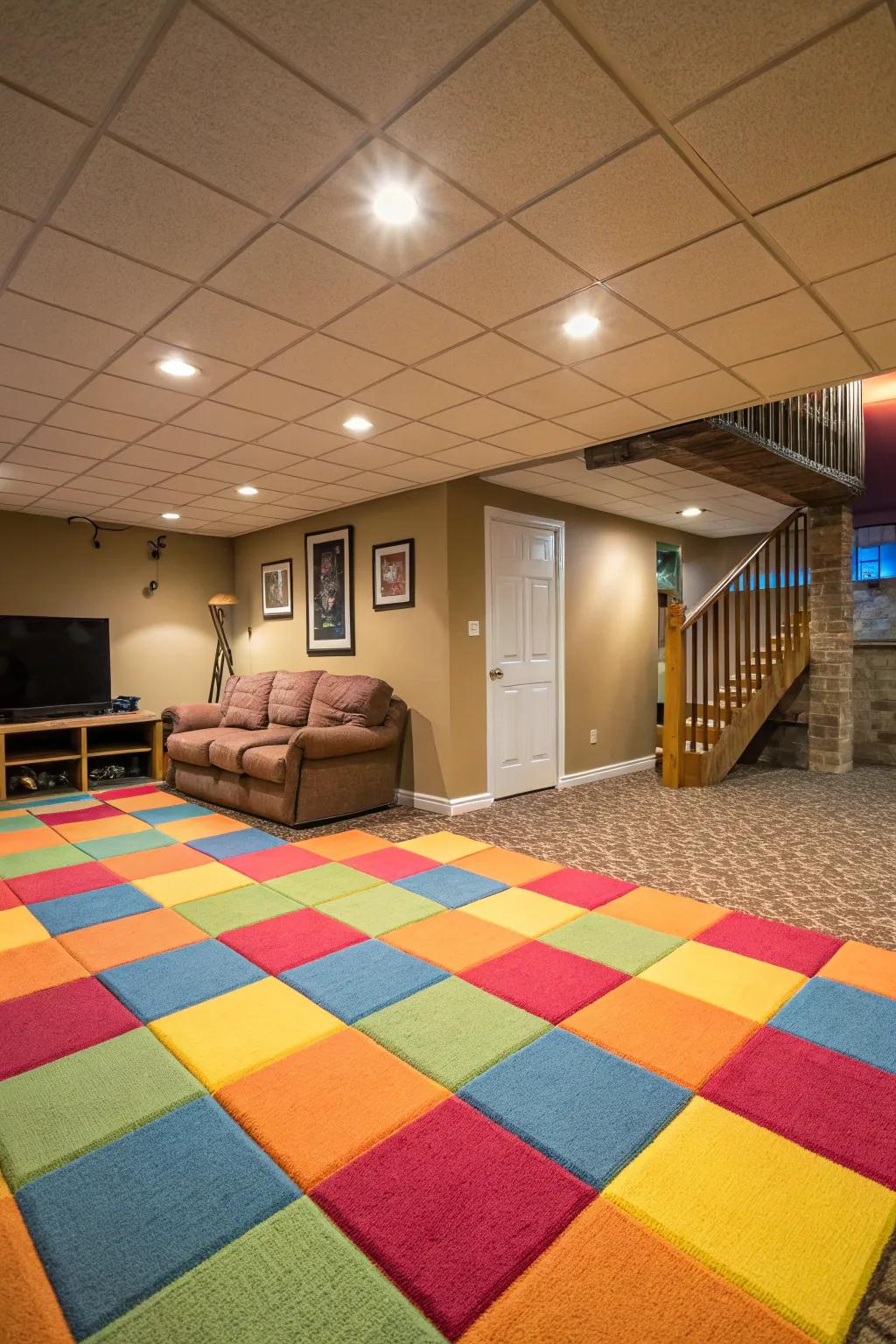 Carpet tiles add warmth and are easy to maintain.