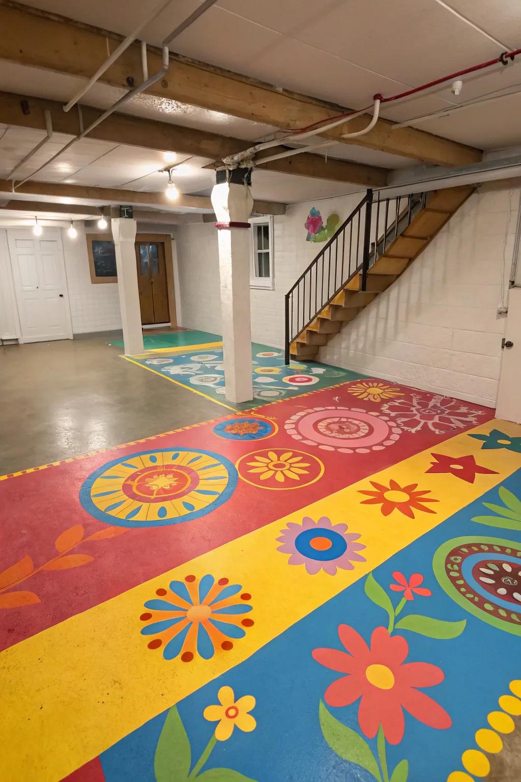 Painted concrete floors offer a burst of creativity.