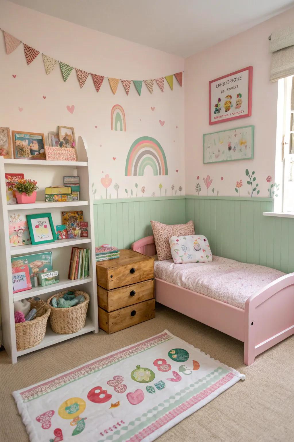 A toddler's room bathed in gentle pastel hues.