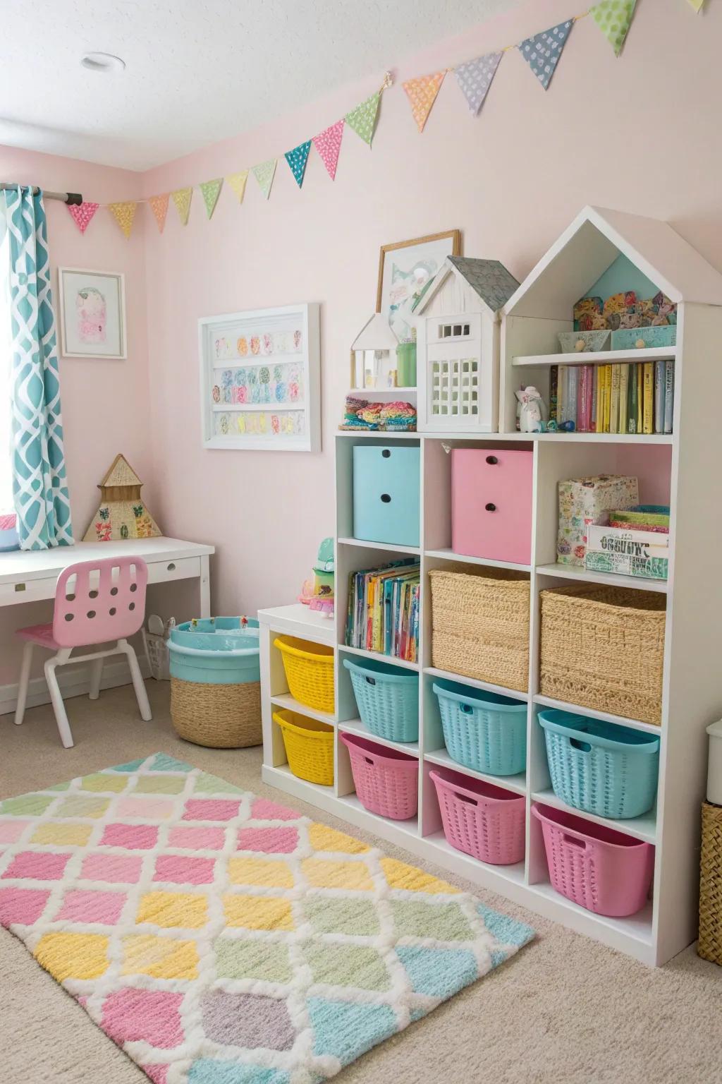 Smart storage keeps the room neat and organized.