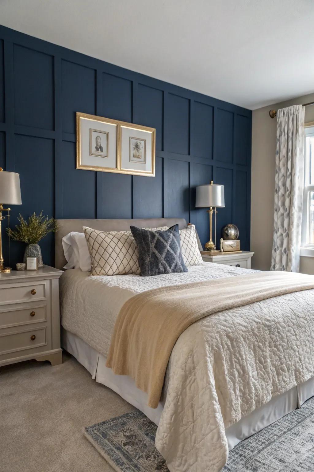 Midnight blue brings a regal and inviting feel.