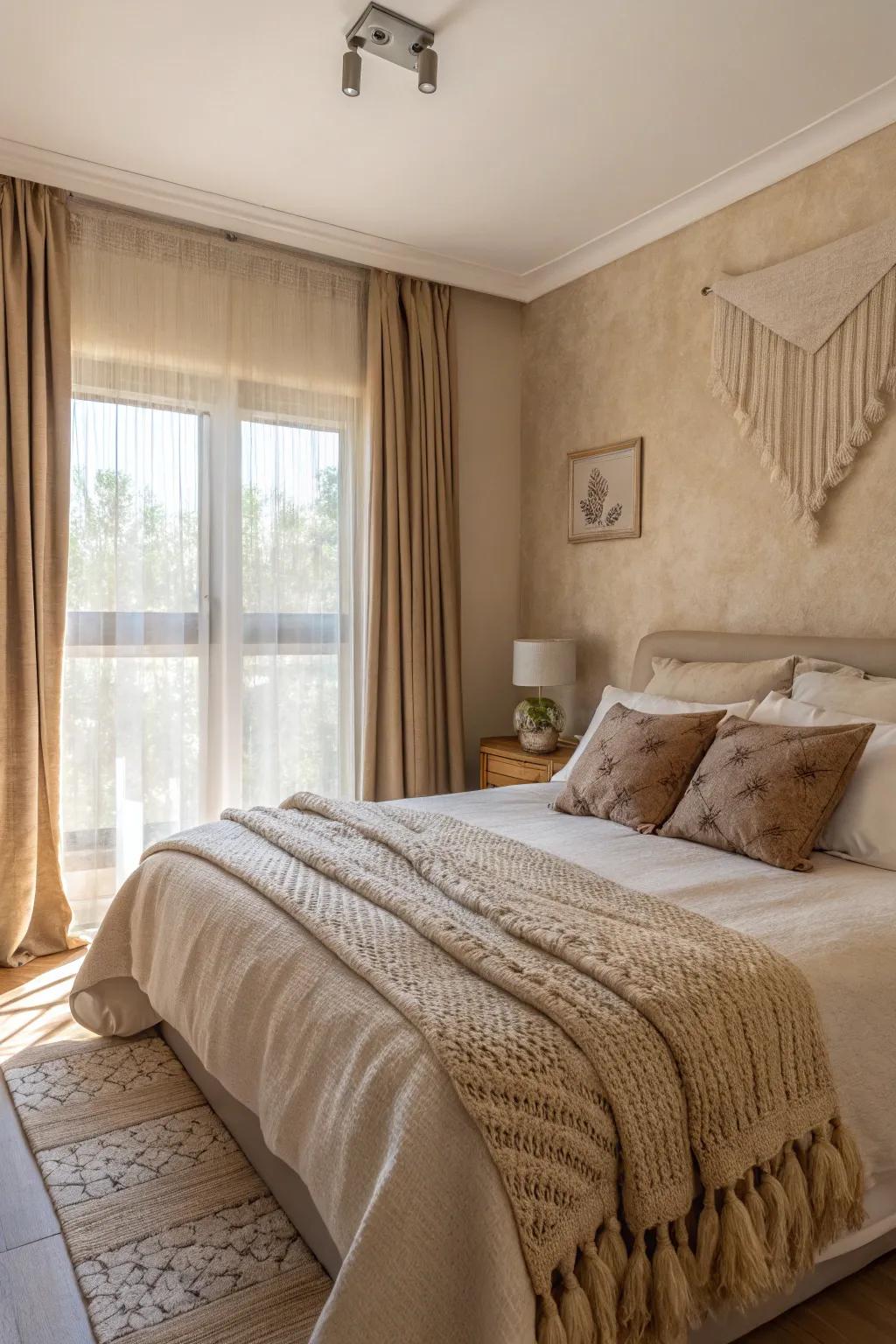 Beige and taupe create a serene and refined backdrop.