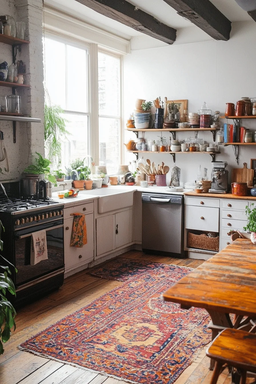 Eclectic kitchen with vintage and artistic elements