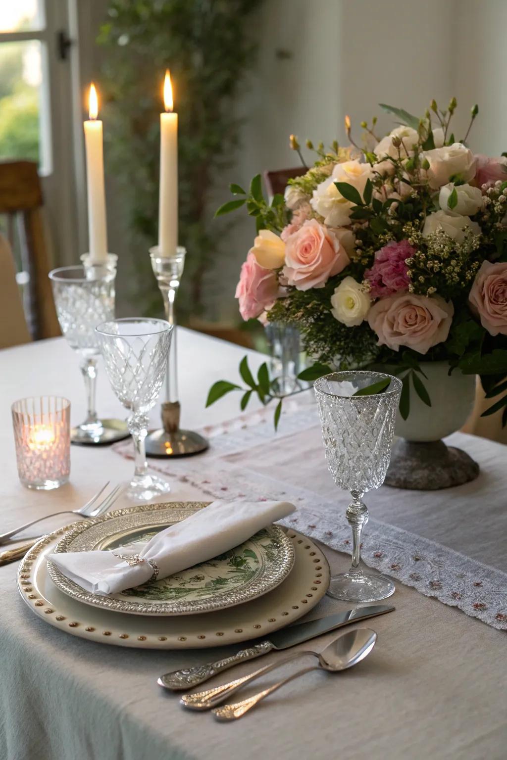 Create a romantic atmosphere with a candlelit dinner setup.