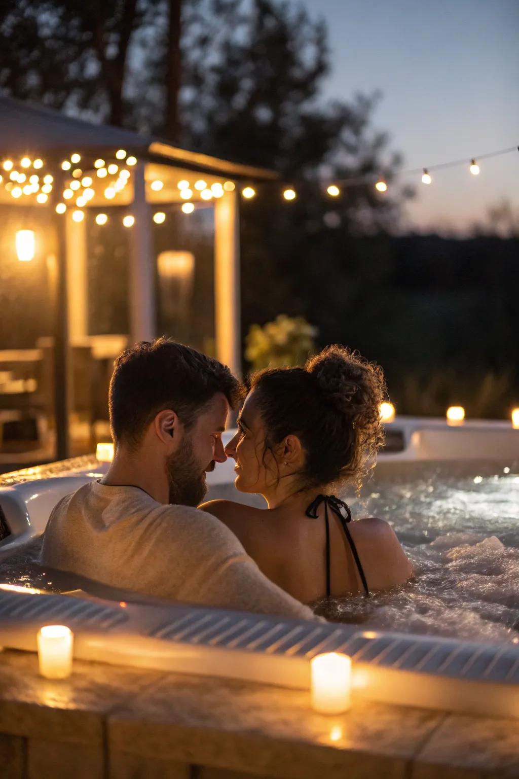 Unwind together in a soothing hot tub soak.