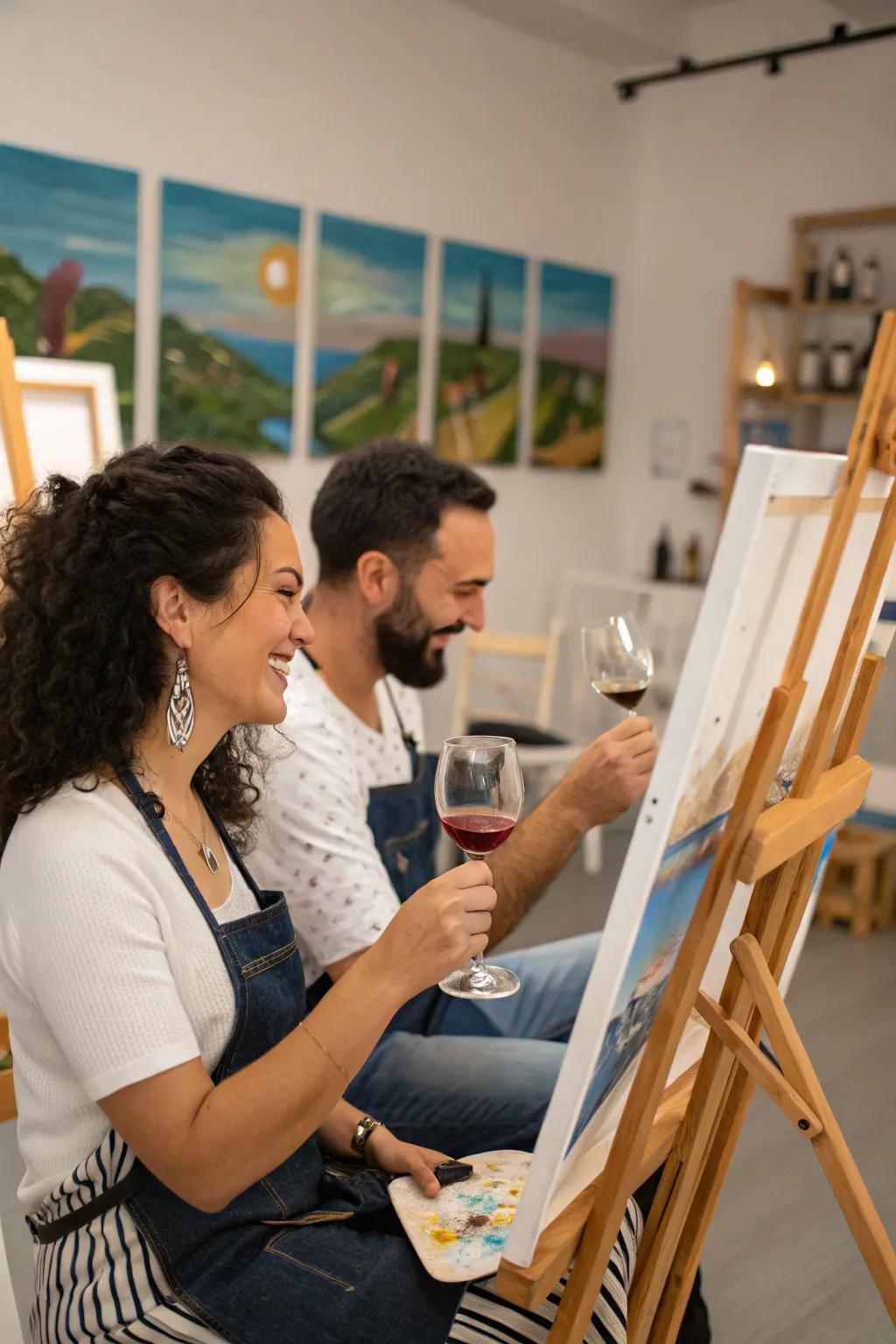 Combine creativity and relaxation with a wine and paint night.