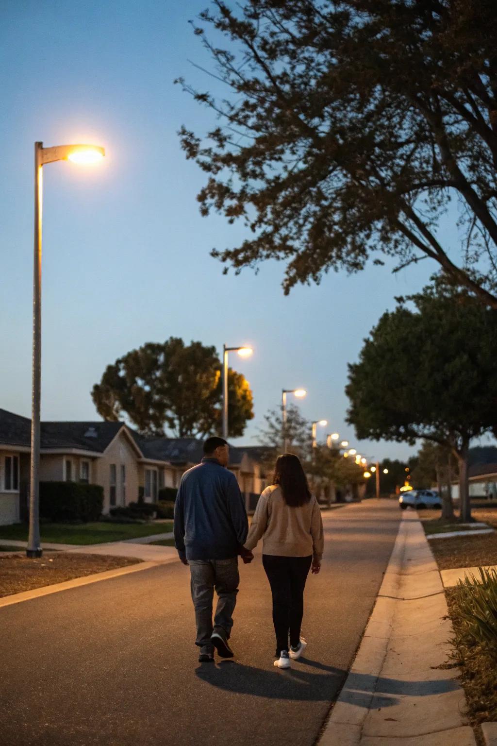 Enjoy a peaceful nighttime walk with your loved one.