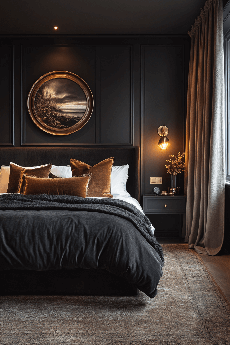 Navy and Gold Dark Boho Bedroom