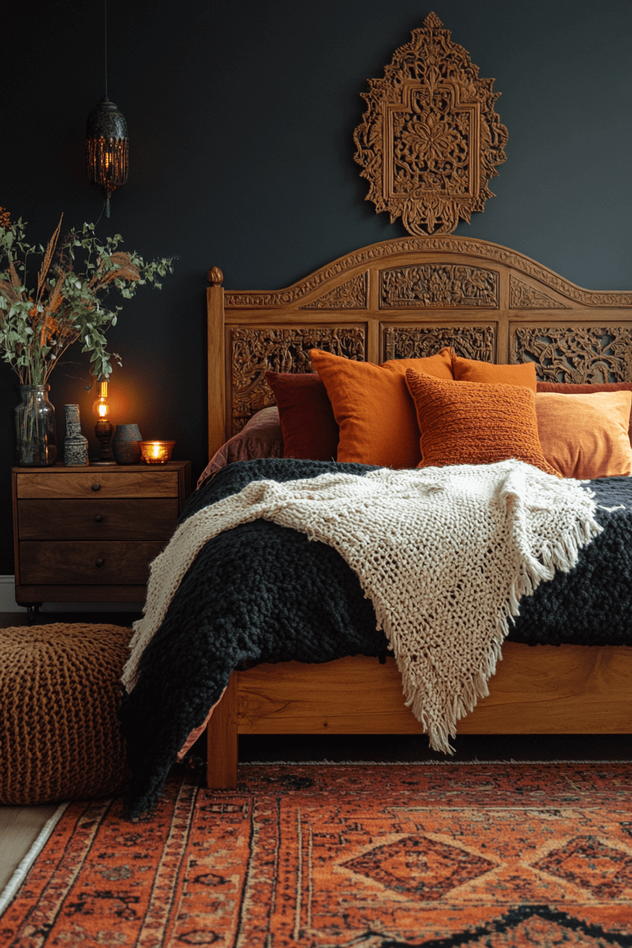 Travel-Inspired Dark Boho Bedroom