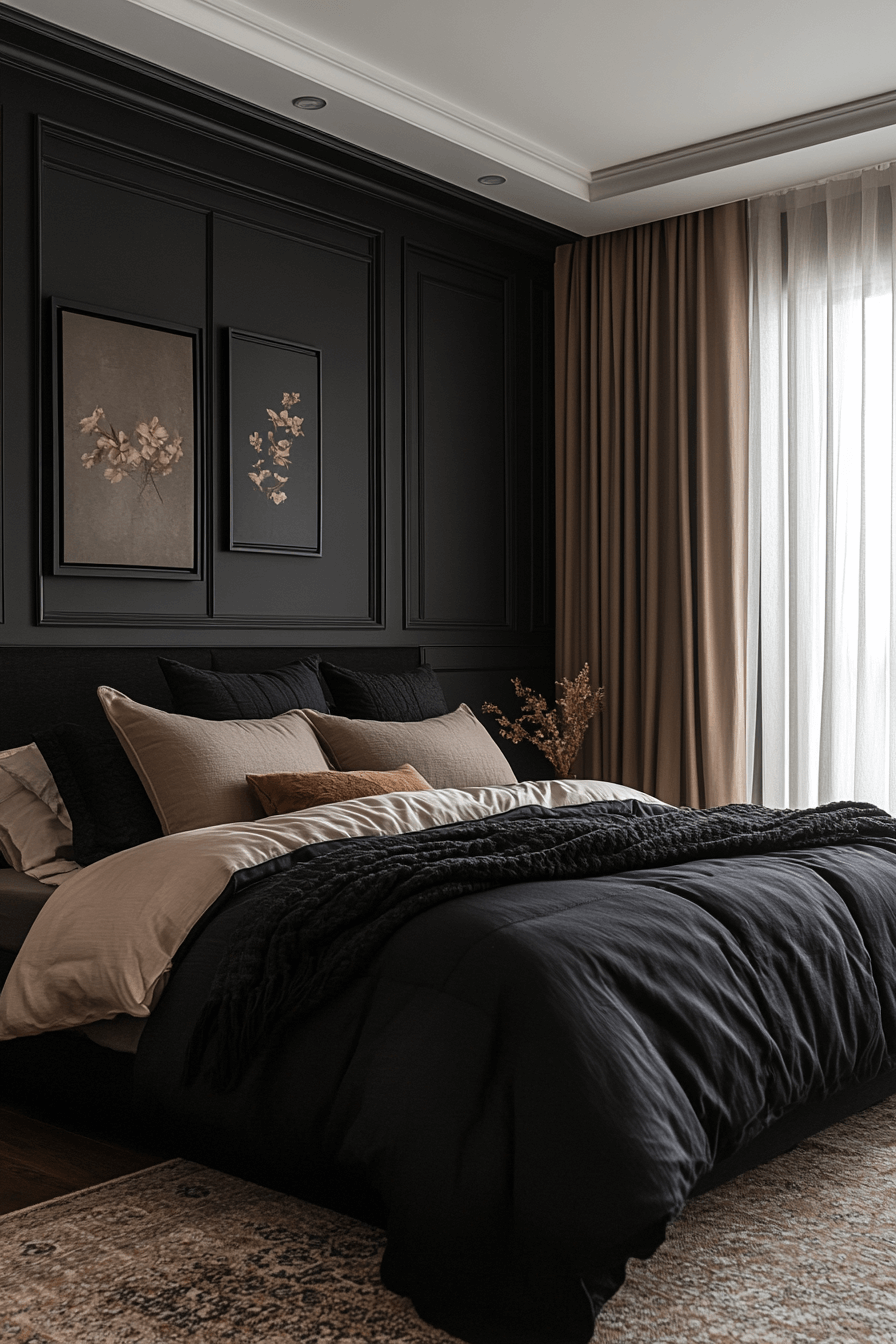 Charcoal Monochrome Dark Boho Bedroom