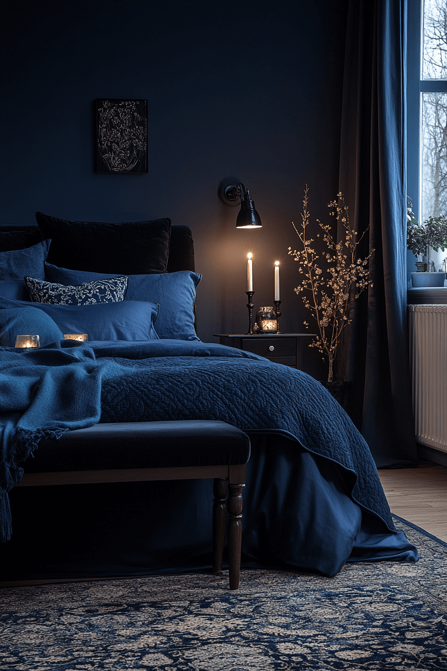 Navy and Deep Purple Dark Boho Bedroom