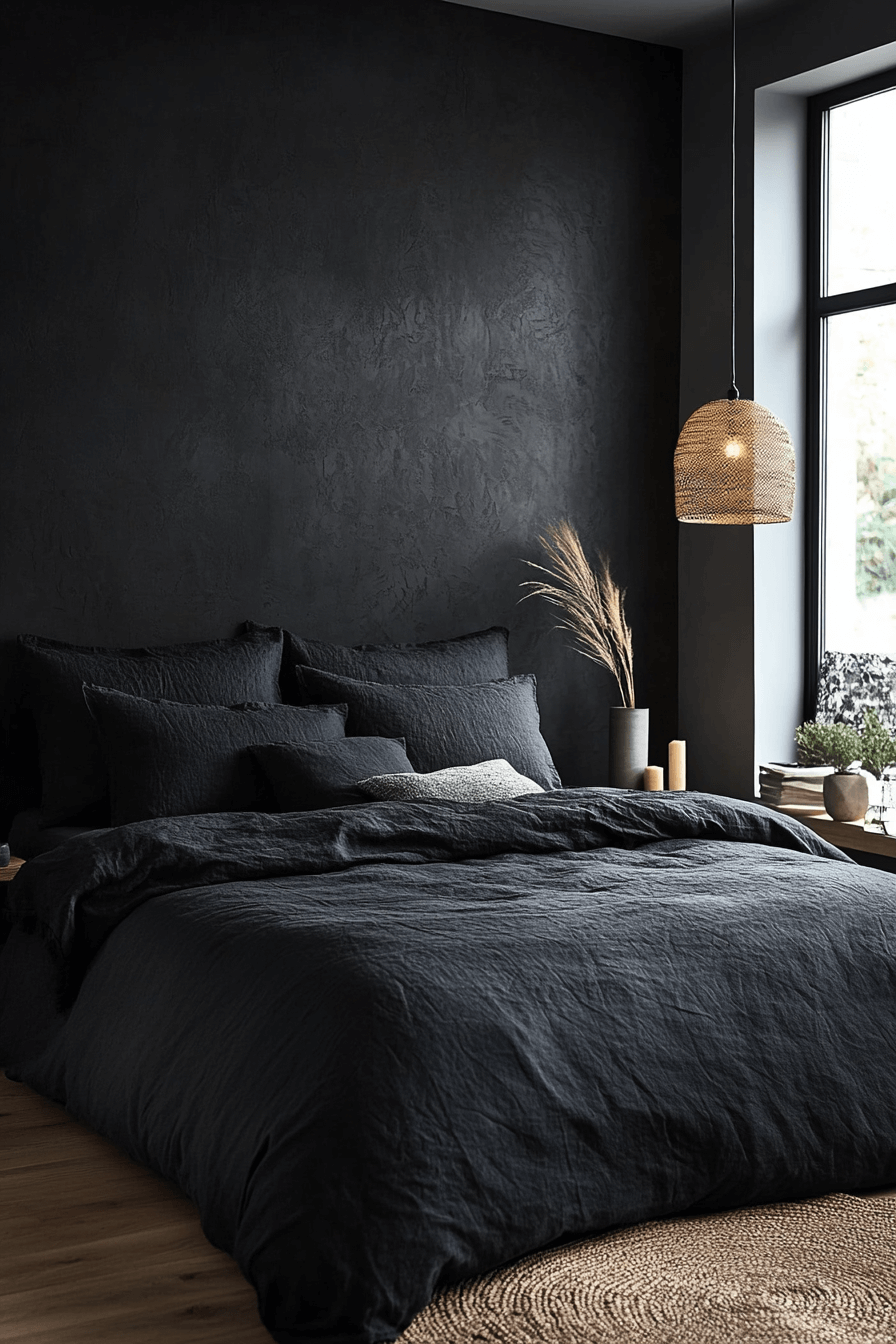 Black and Gray Minimalist Dark Boho Bedroom