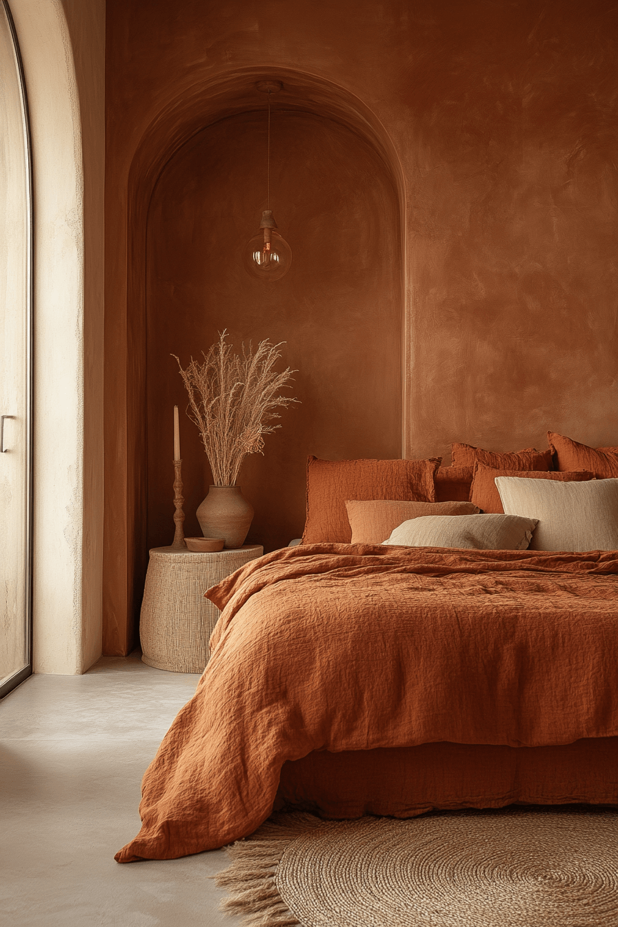 Terracotta and Rosewood Dark Boho Bedroom