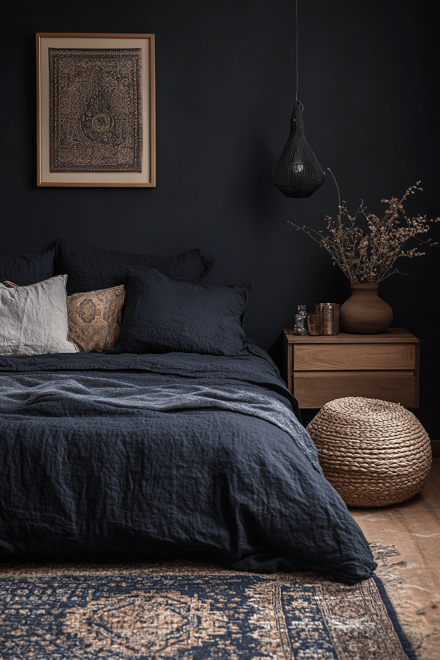 Jet Black Walls Dark Boho Bedroom