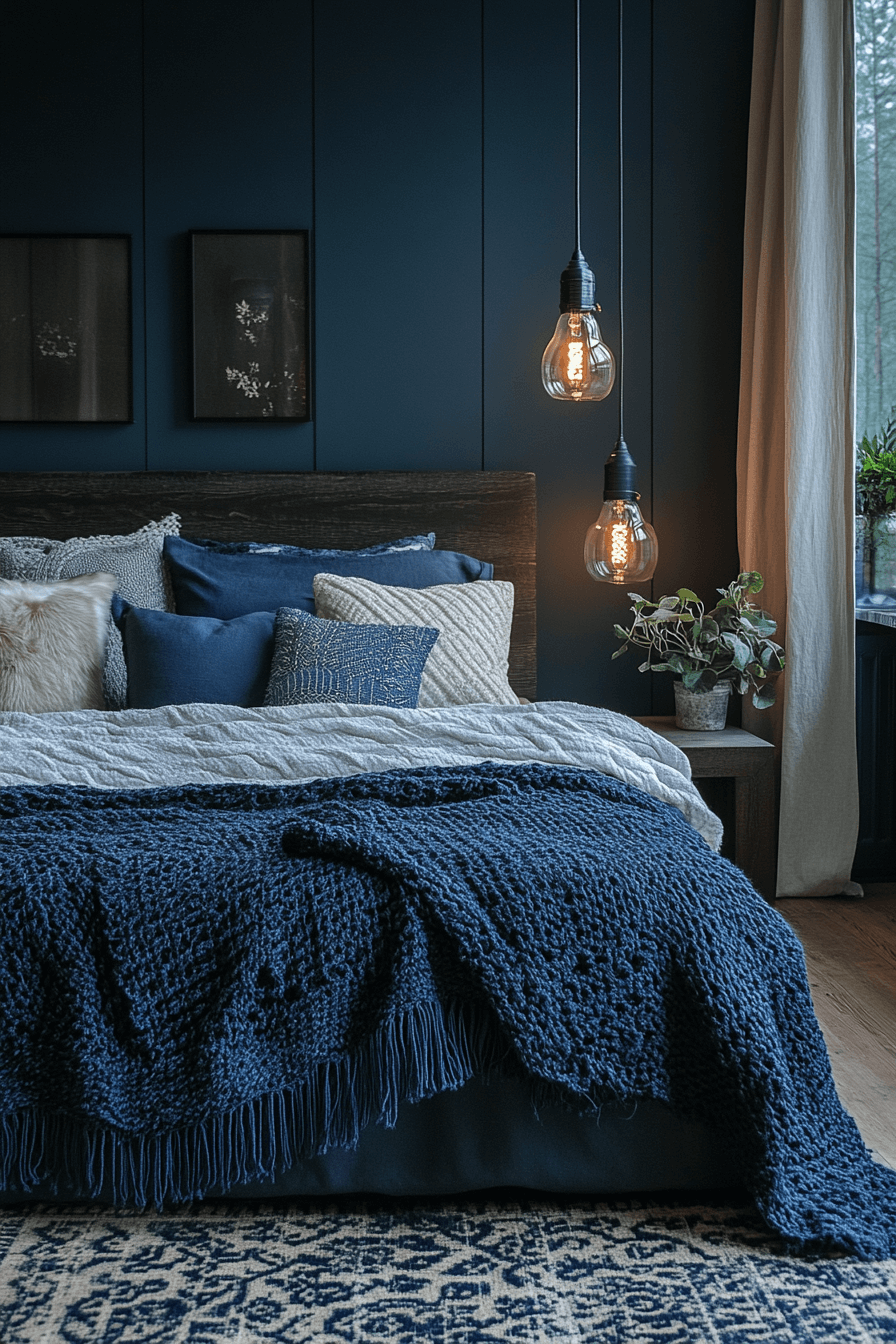 Slate and Navy Dark Boho Bedroom