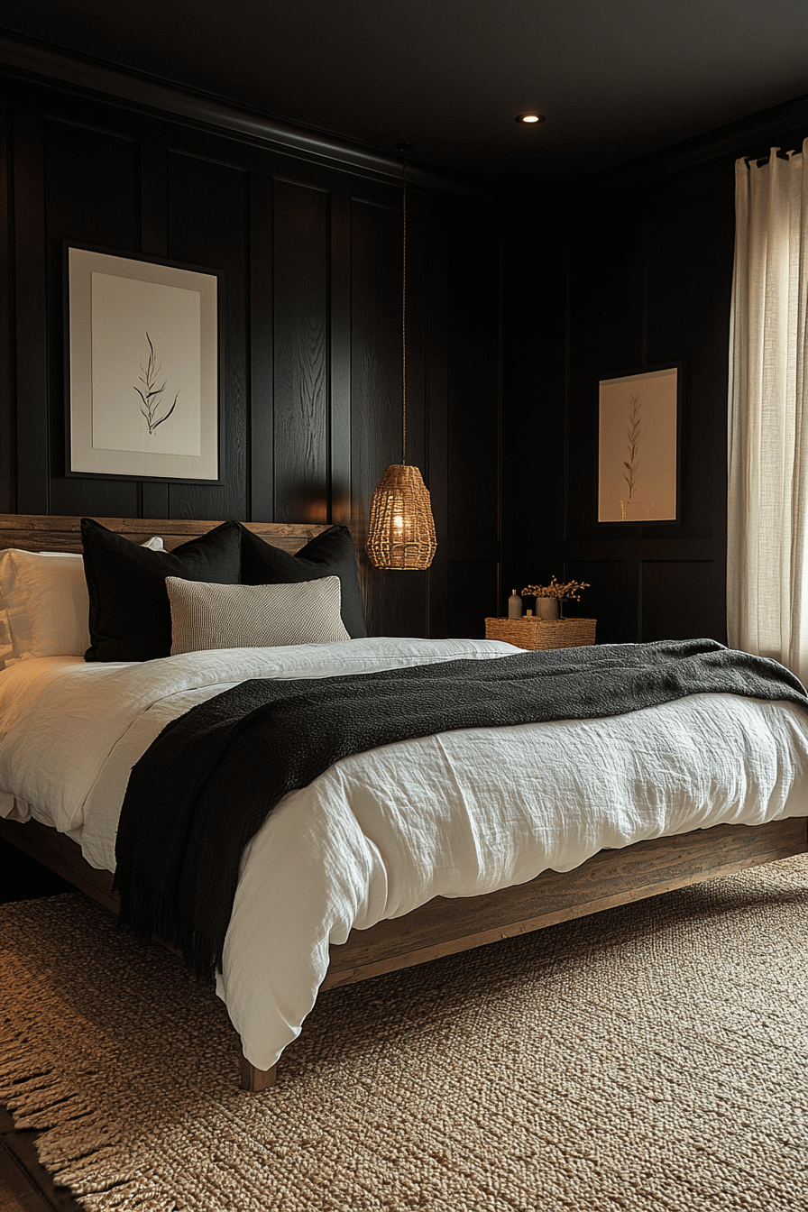 Deep Navy and Black Dark Boho Bedroom