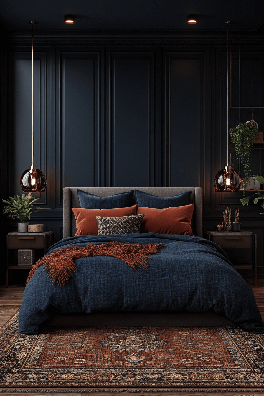 Shadowy Blues and Purples Dark Boho Bedroom