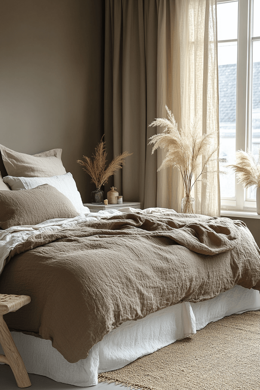 Warm Taupe and Red Dark Boho Bedroom