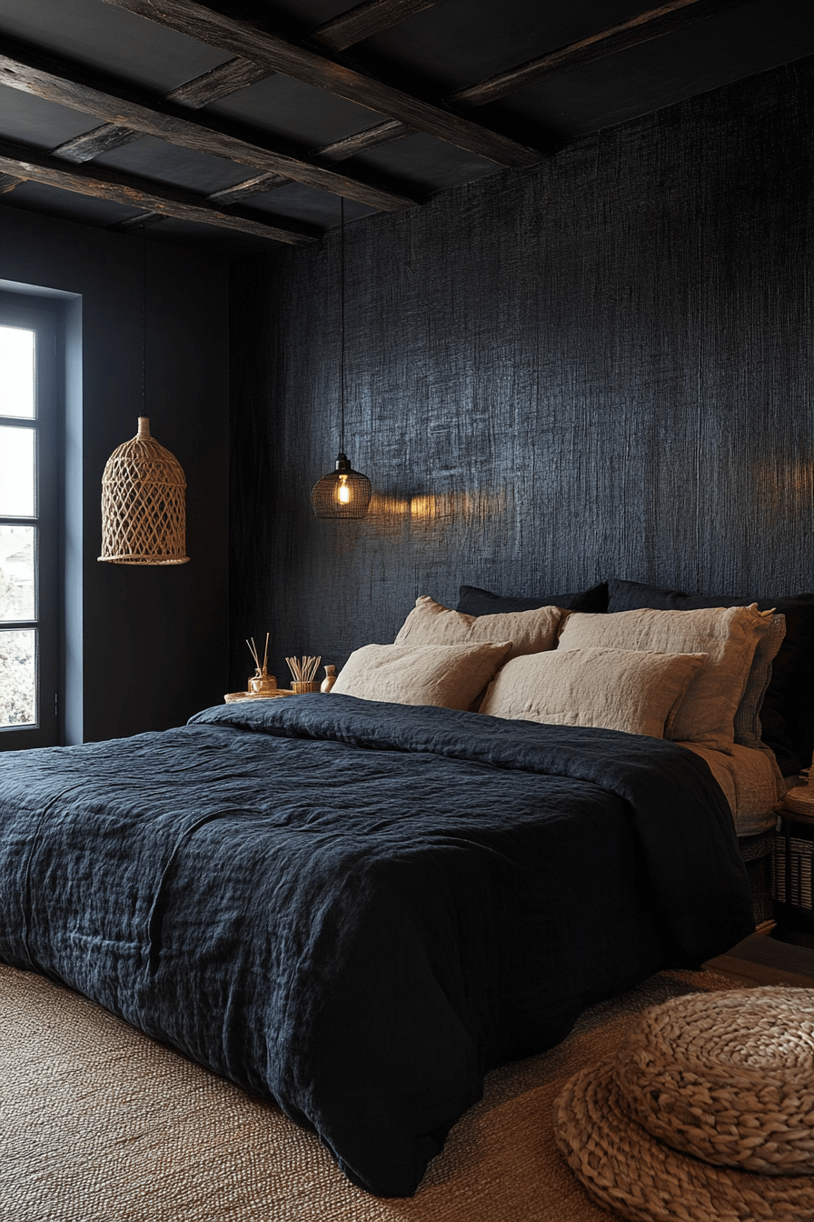 Volcanic Texture Dark Boho Bedroom