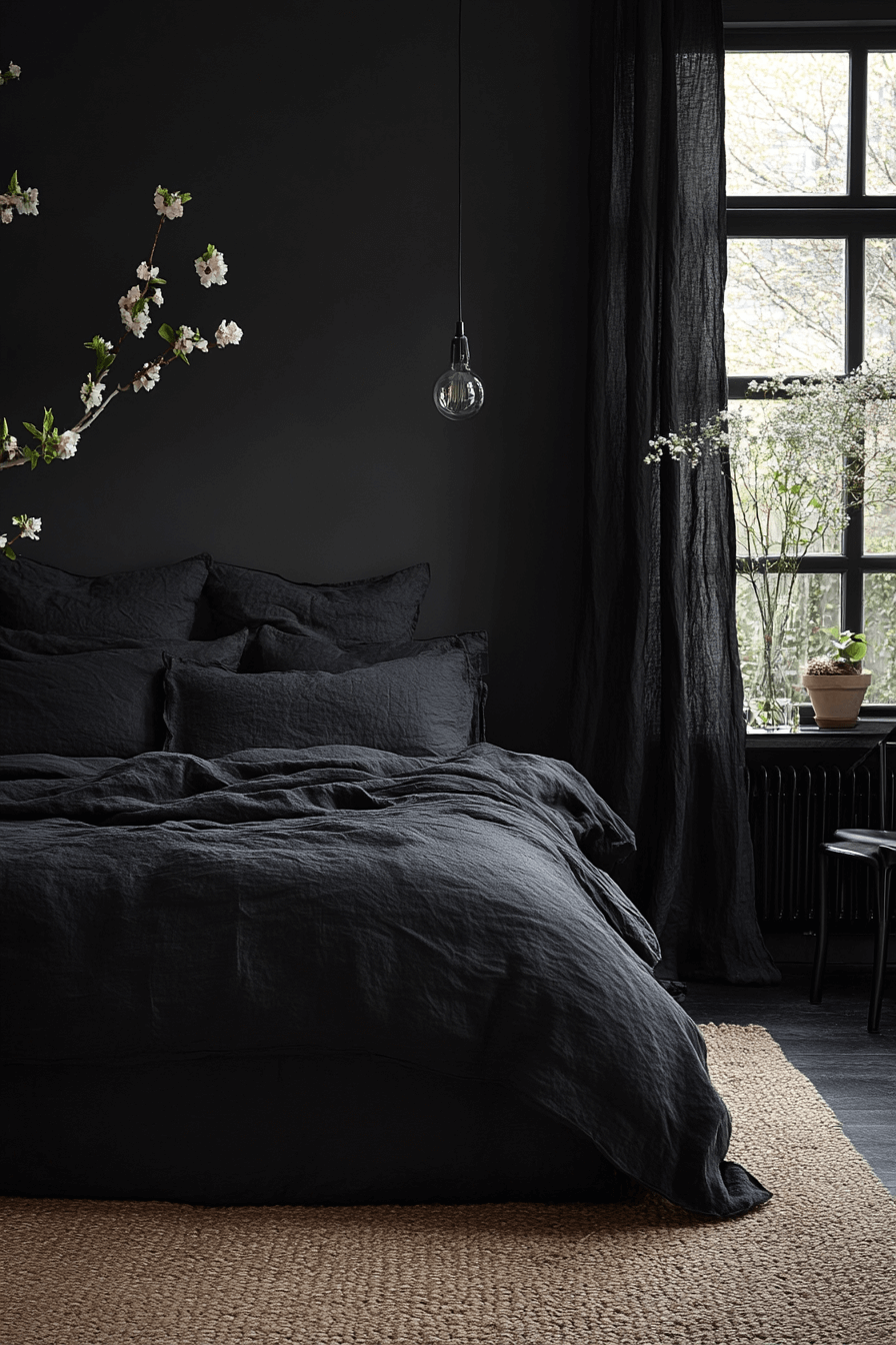 Matte Black Walls Dark Boho Bedroom