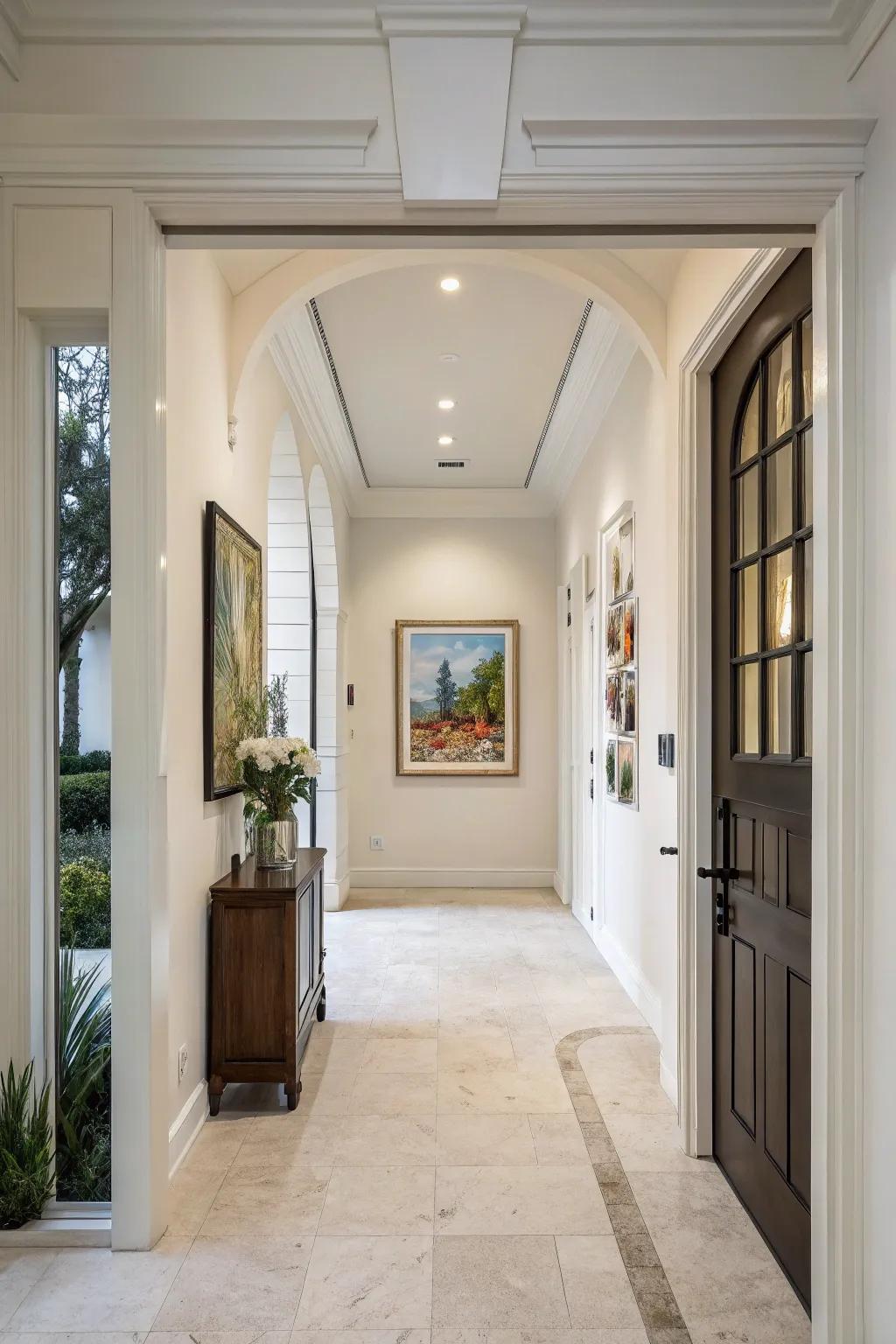 Negative space highlights statement pieces in entryways.