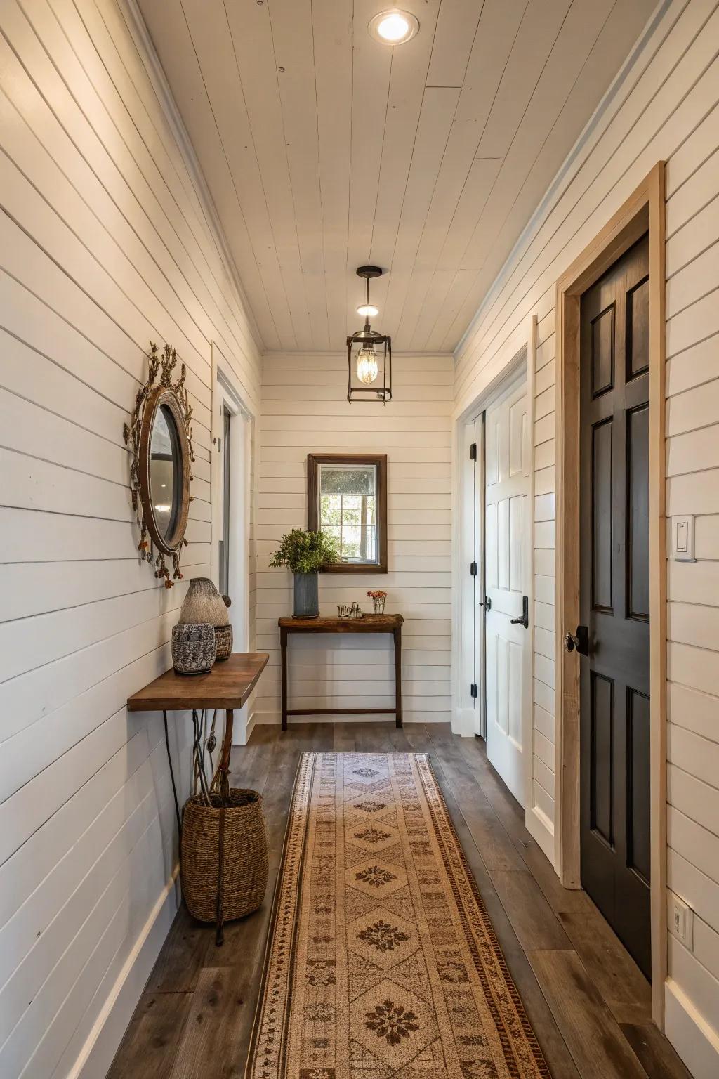 Textured wall panels add warmth and dimension to entryways.