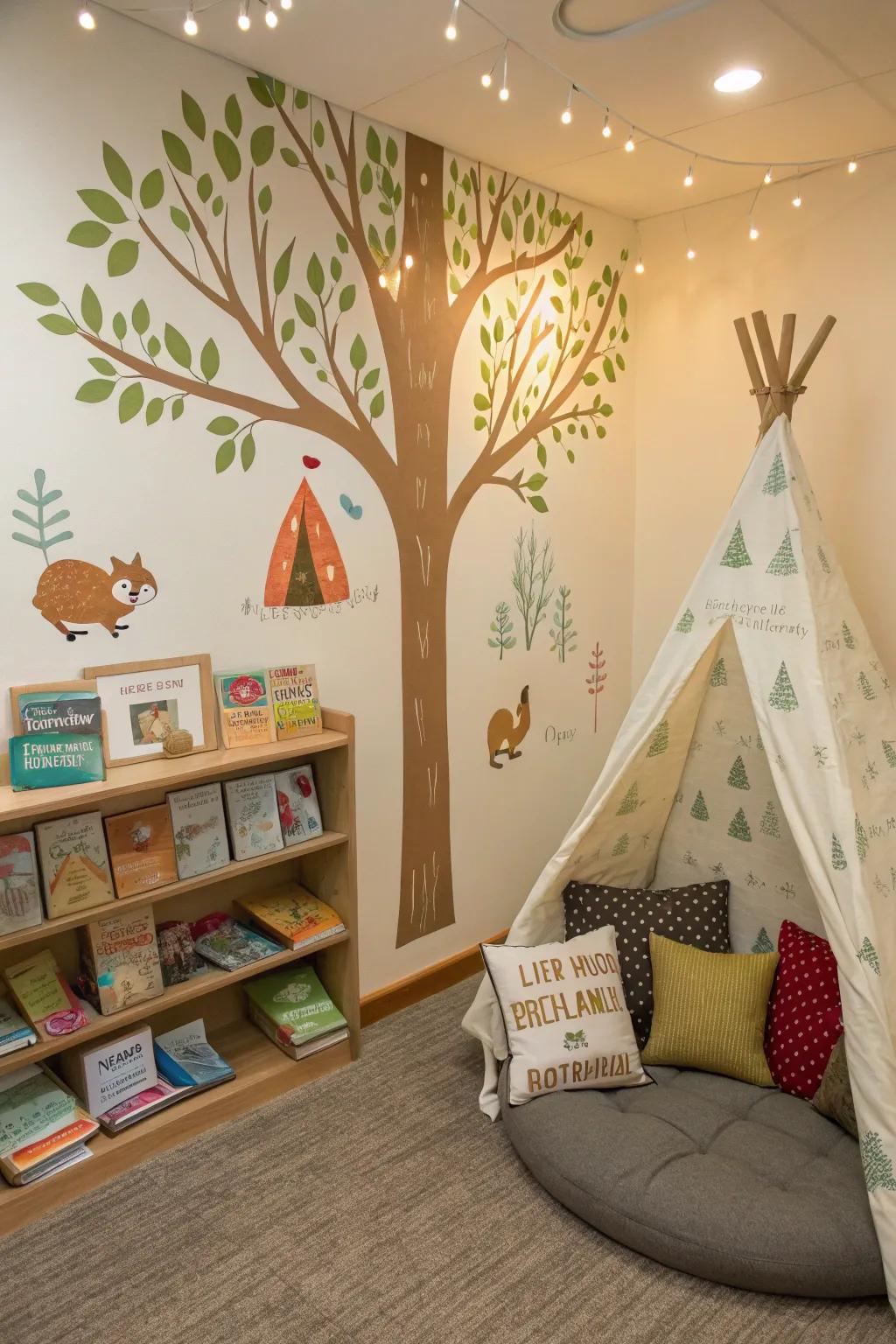 Create a serene enchanted forest.