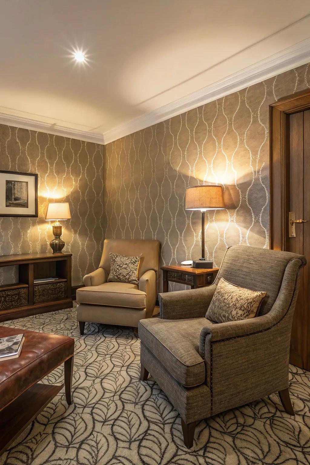 Textured wallpaper designs for cozy interiors.