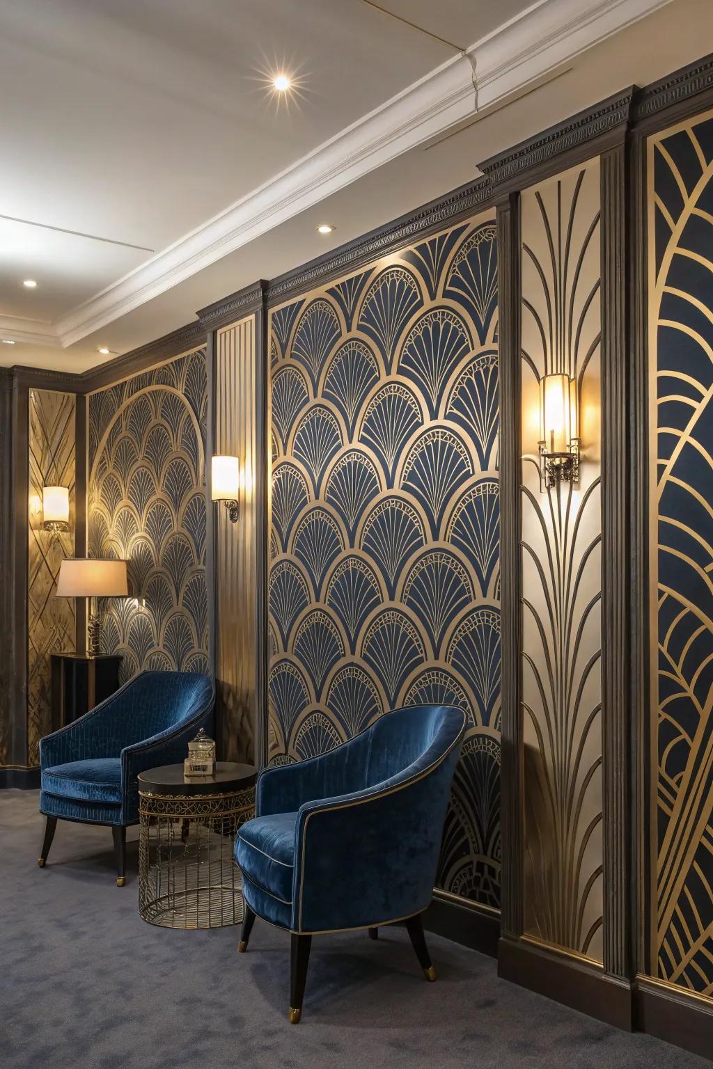 Sophisticated Art Deco wallpaper designs.