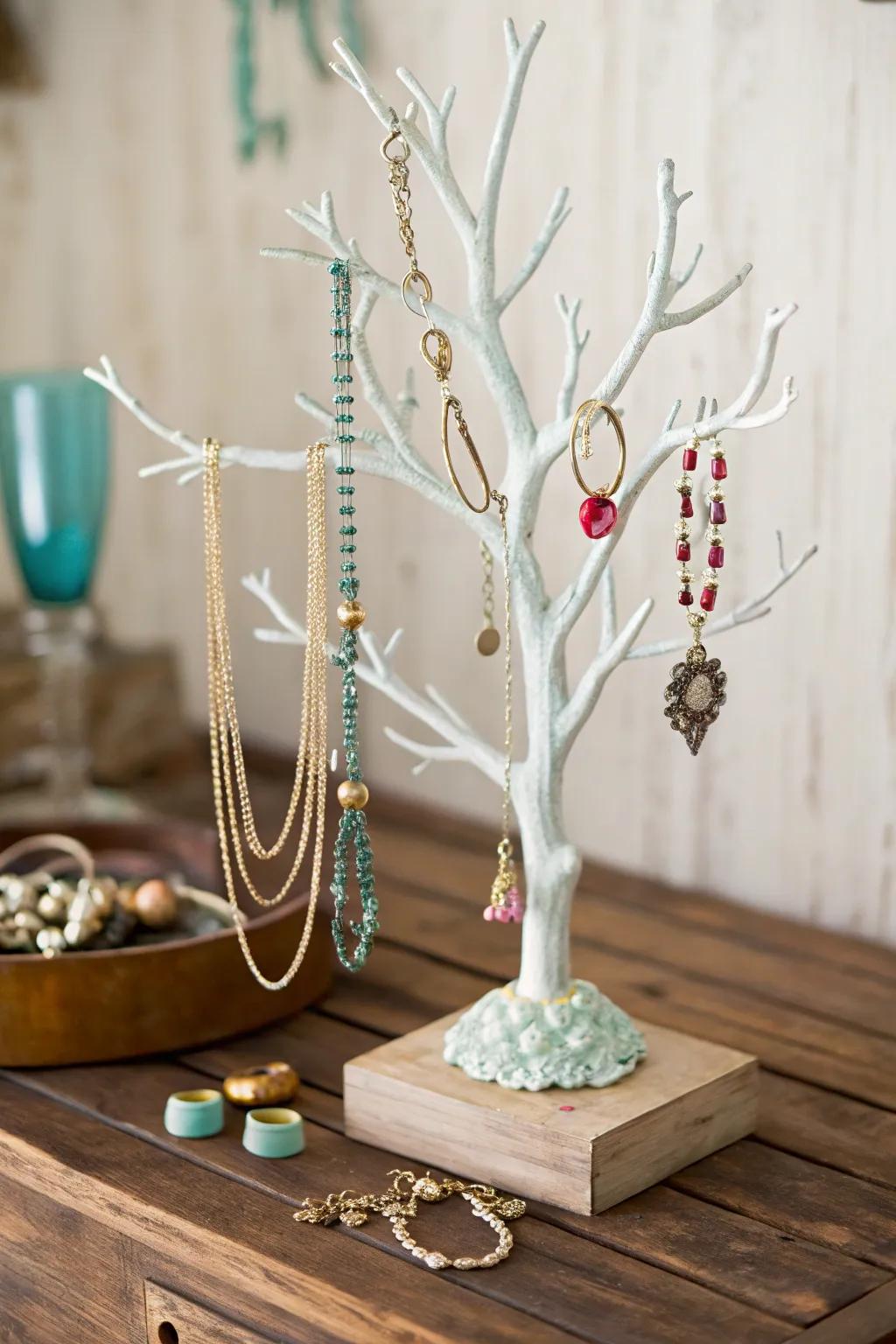 Handcrafted jewelry tree display