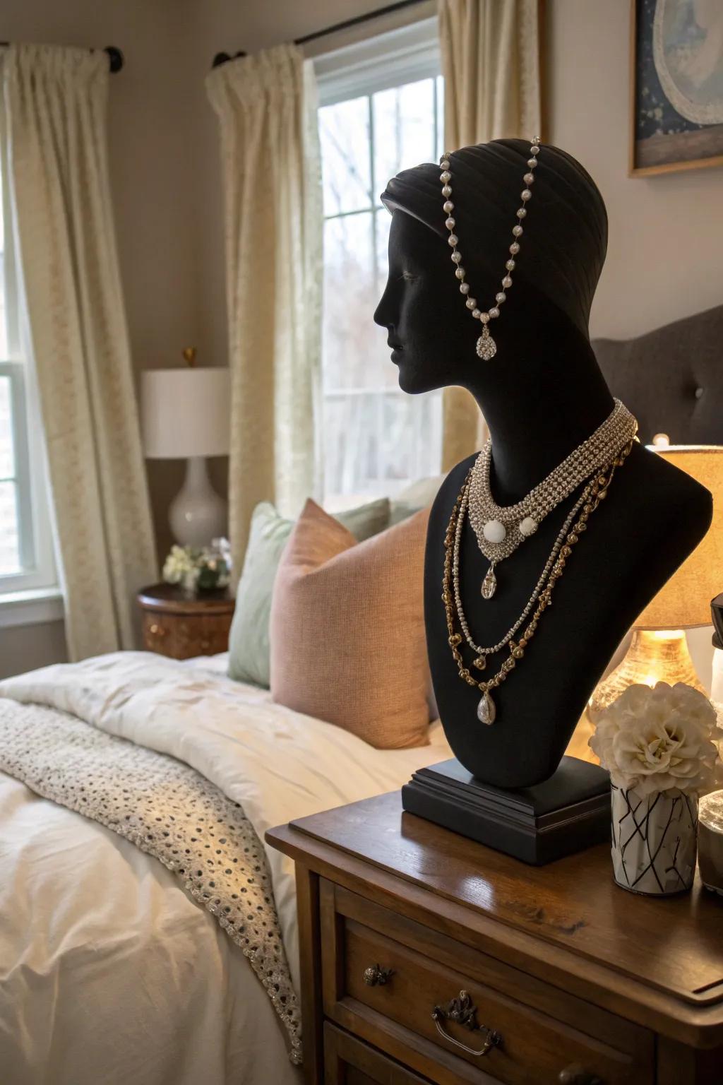 Mannequin bust displaying necklaces