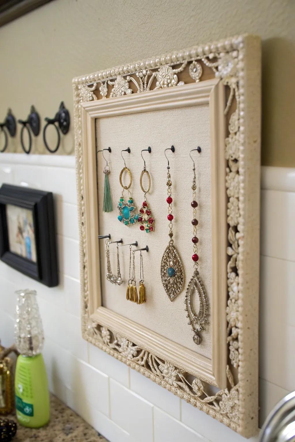 Picture frame converted into earring holder