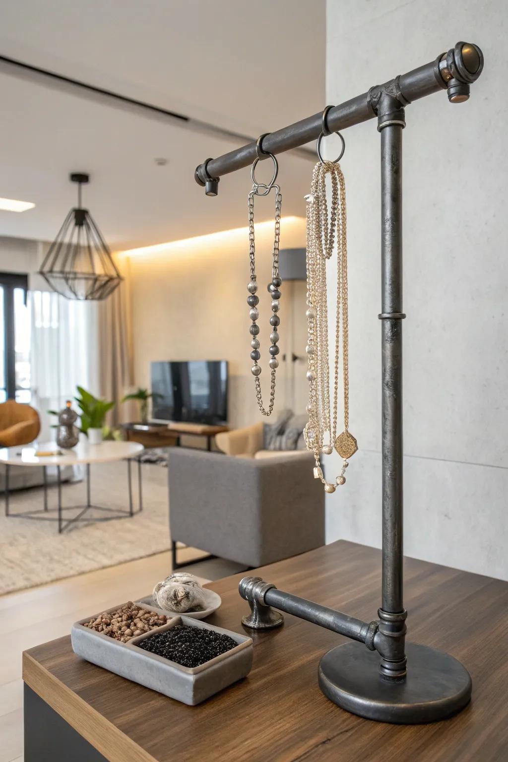 Industrial pipe stand for jewelry