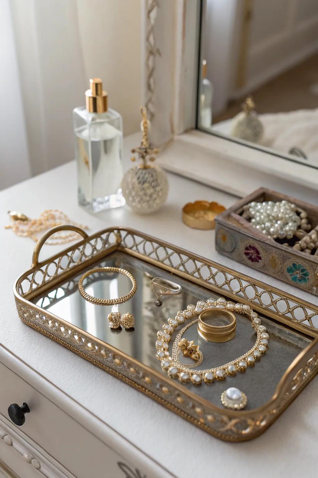 Antique mirror tray for jewelry