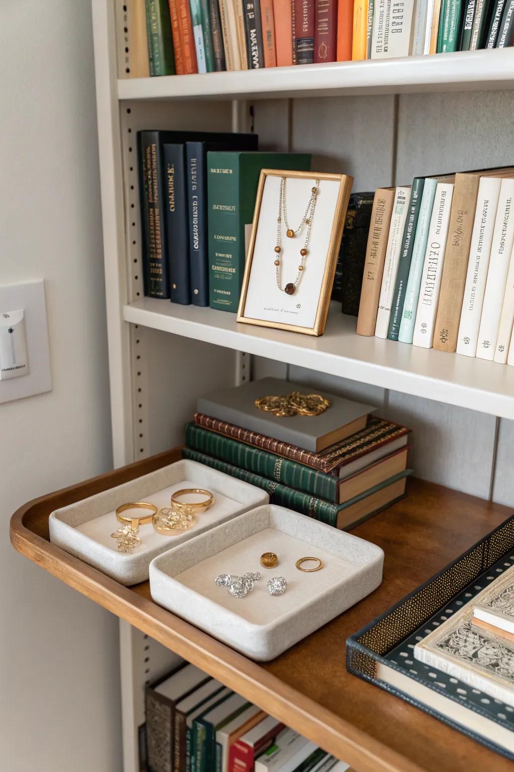 Bookshelf with jewelry display