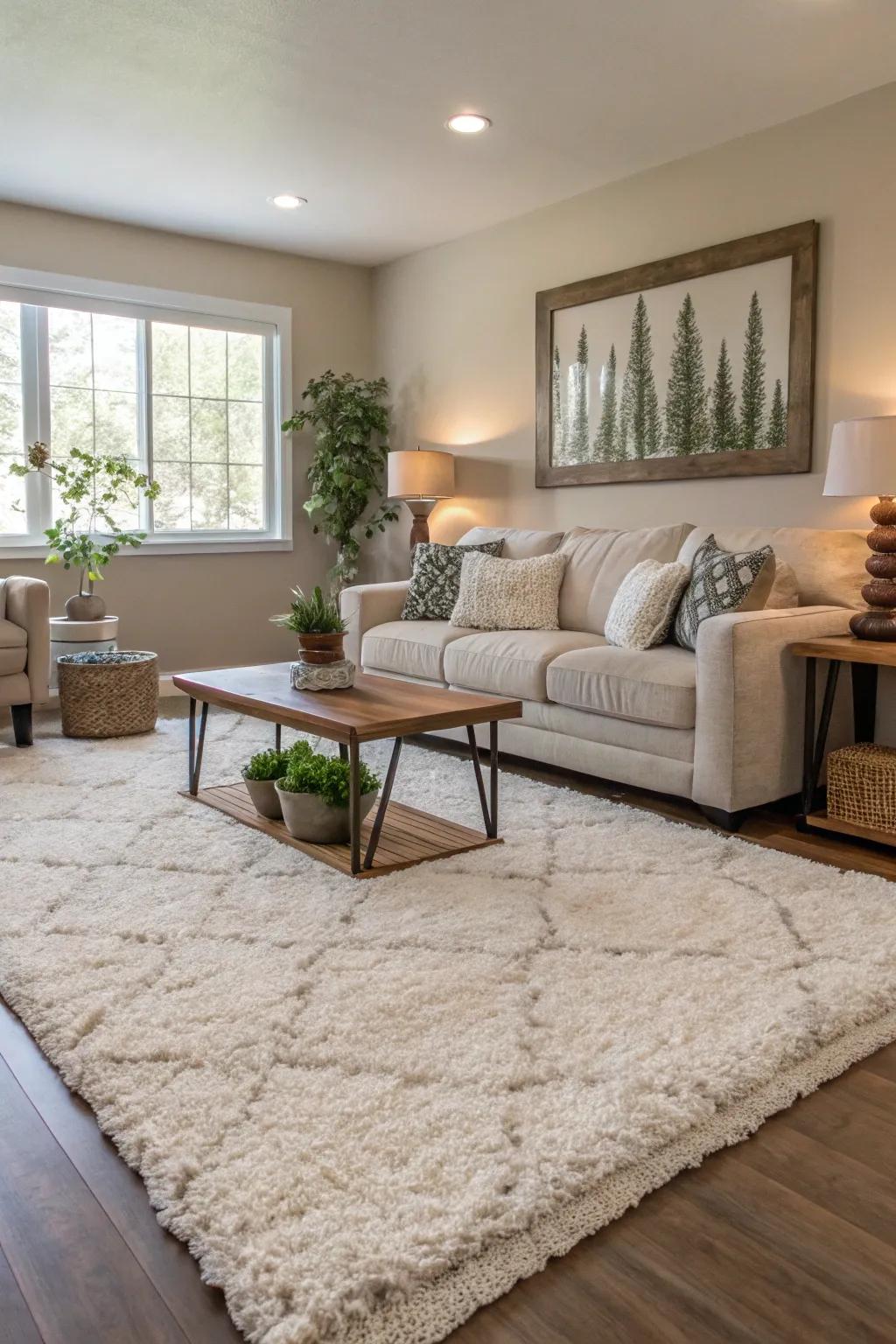 Area rugs add warmth and define spaces