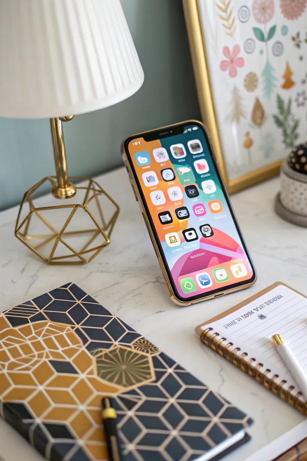 Geometric designs bring a sleek, contemporary feel to your home screen.