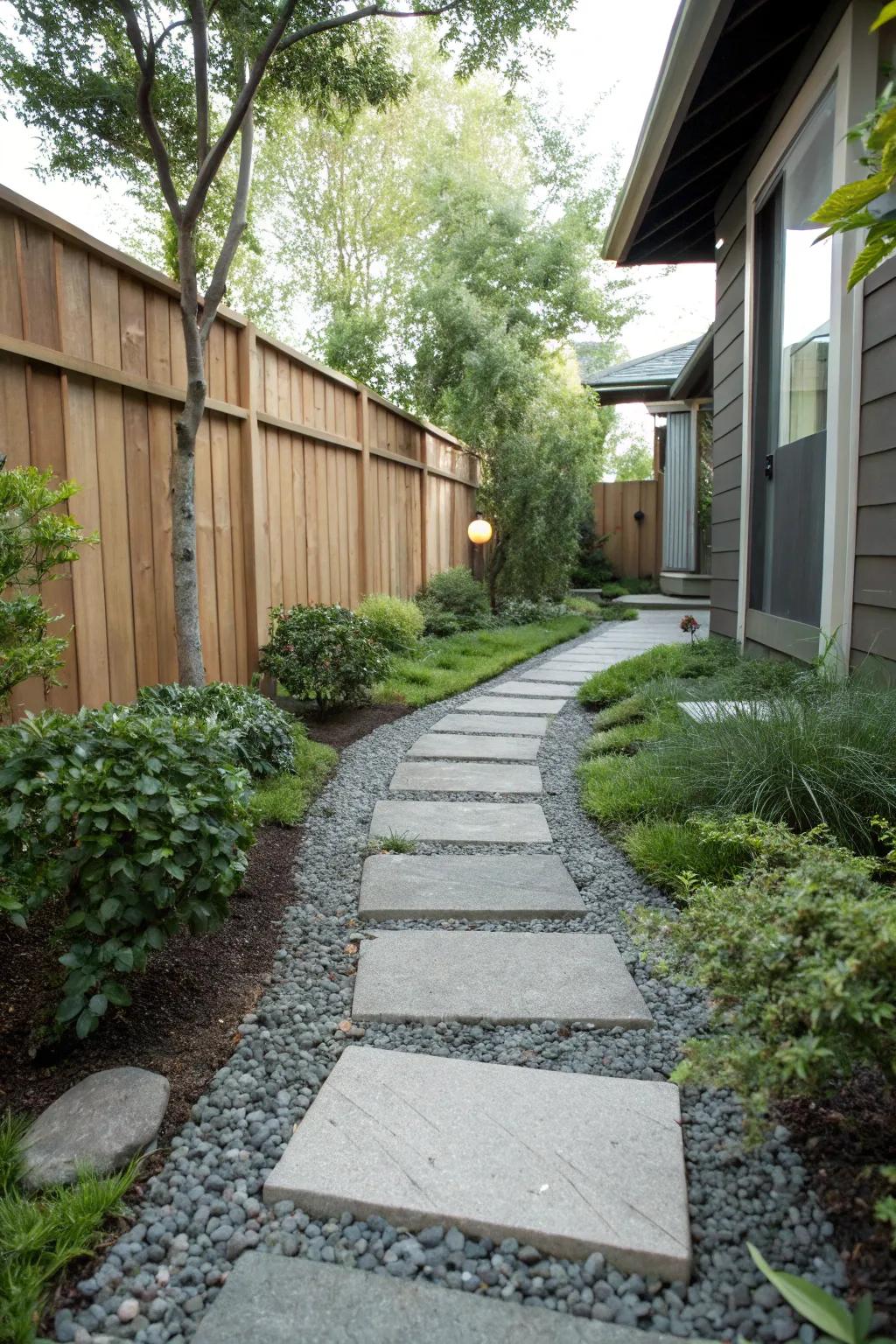 Elegant stepping stone pathway in a side yard