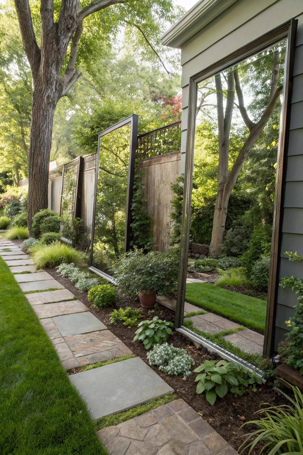 Outdoor mirror creating an illusion of space