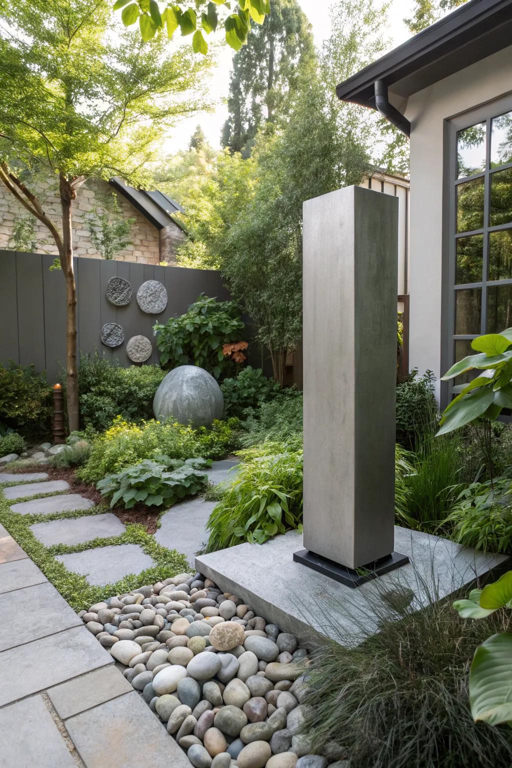 Sculptural garden art serving as a focal point