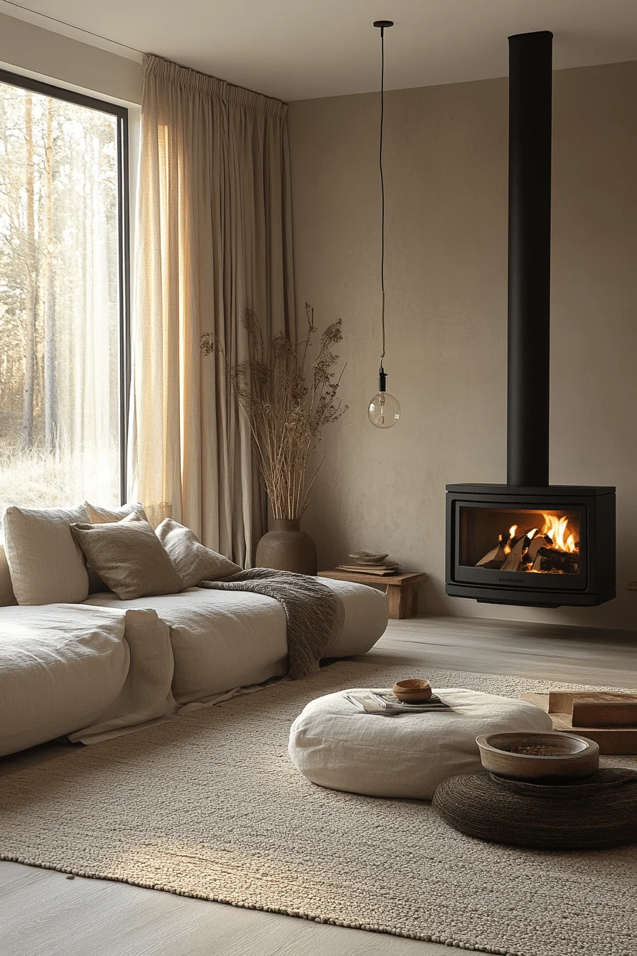 Built-in wood stove fireplace