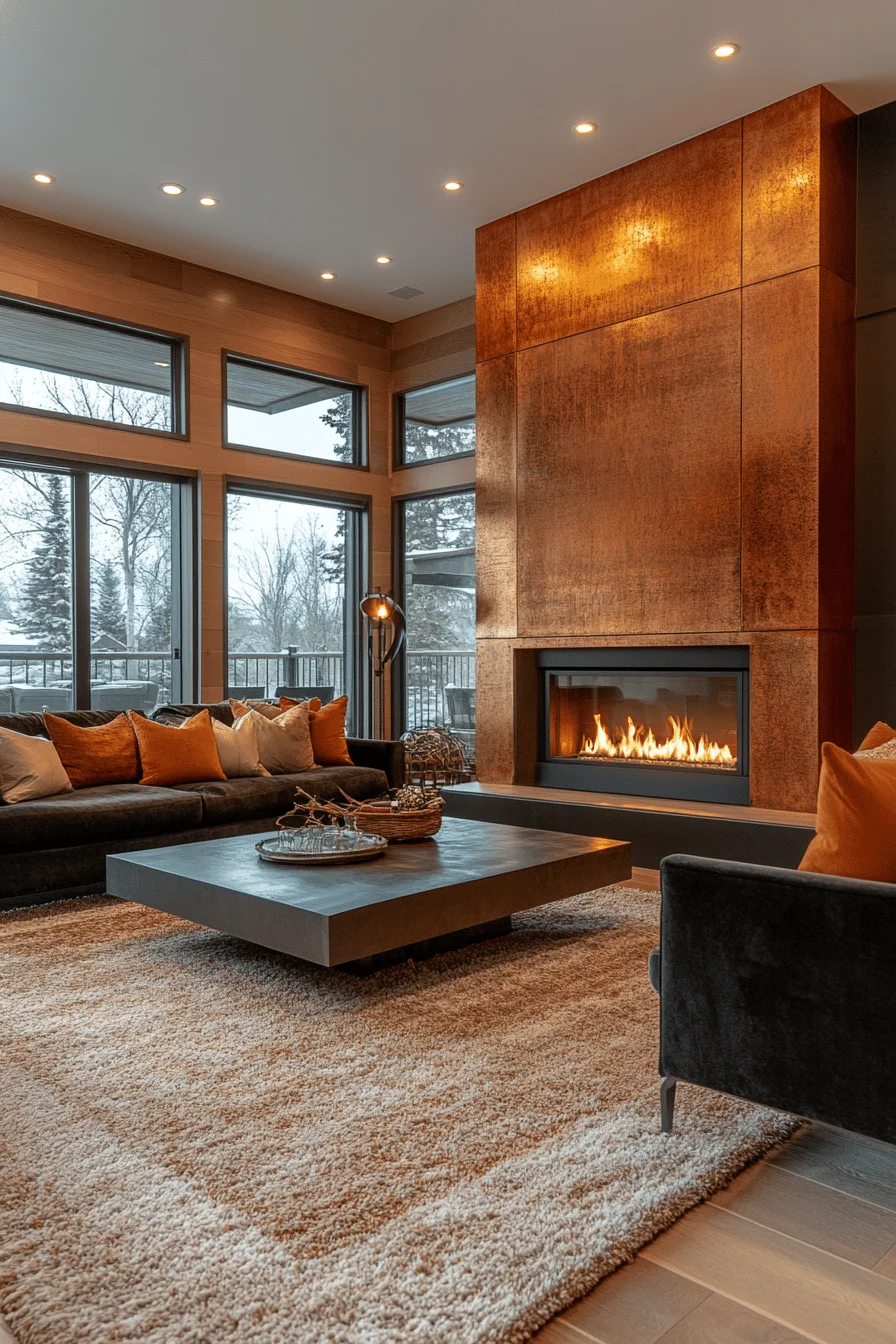 Metal accented fireplace